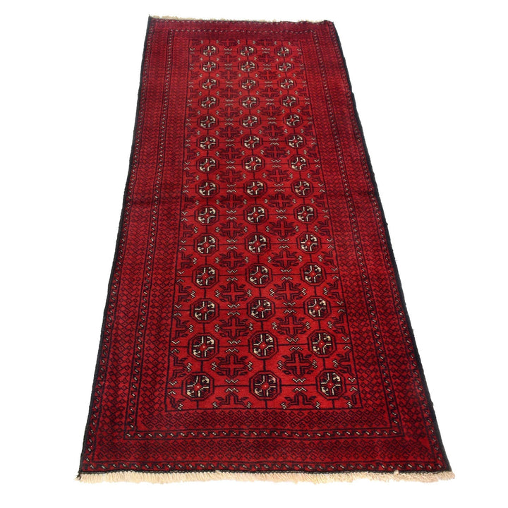 Red Afghan Bokhara Rug 2' 7" x 6' 0" Hand-Knotted | No. AL55781