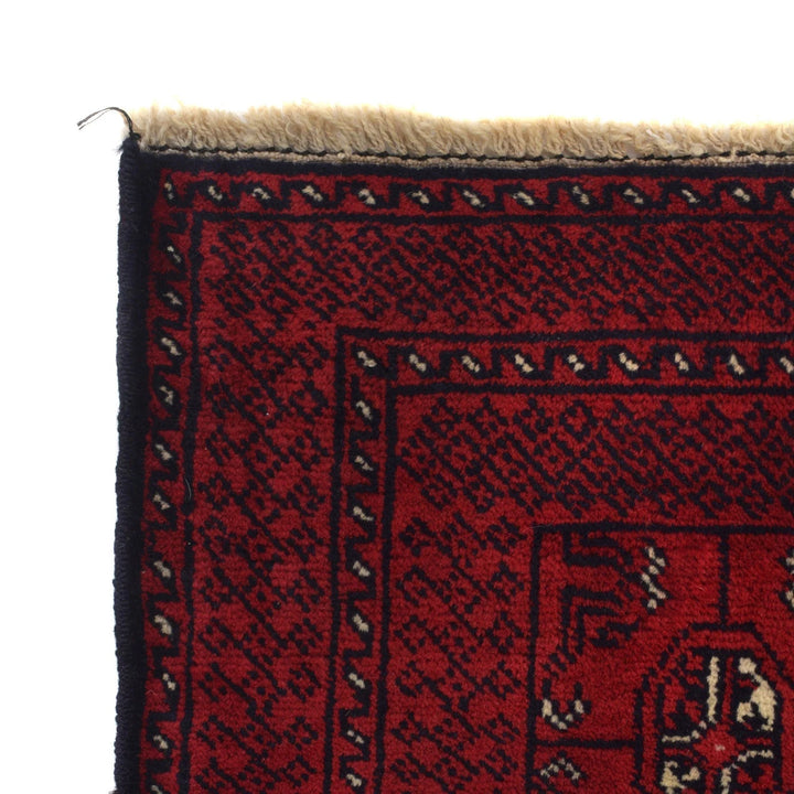 Red Afghan Bokhara Rug 2' 7" x 6' 0" Hand-Knotted | No. AL55781