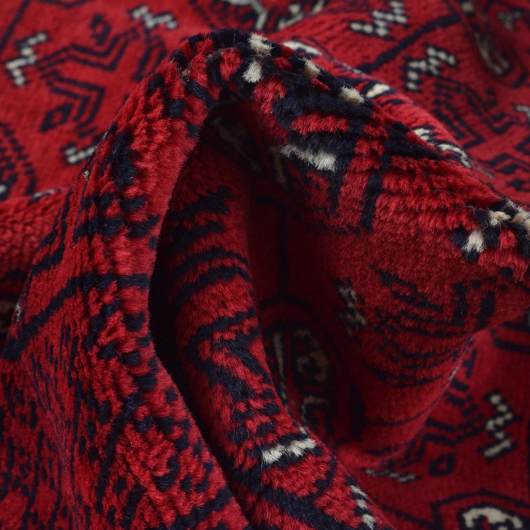 Red Afghan Bokhara Rug 2' 7" x 6' 0" Hand-Knotted | No. AL55781