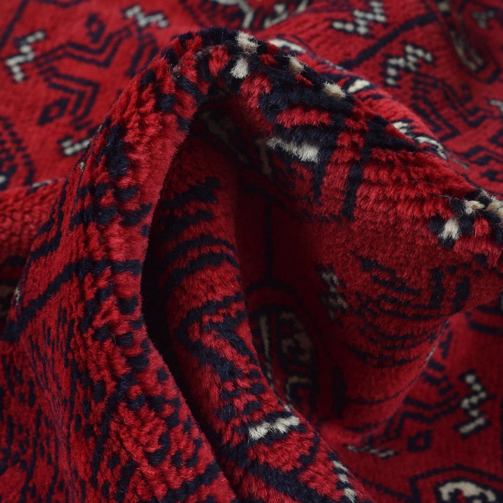 Red Afghan Bokhara Rug 2' 7" x 6' 0" Hand-Knotted | No. AL55781