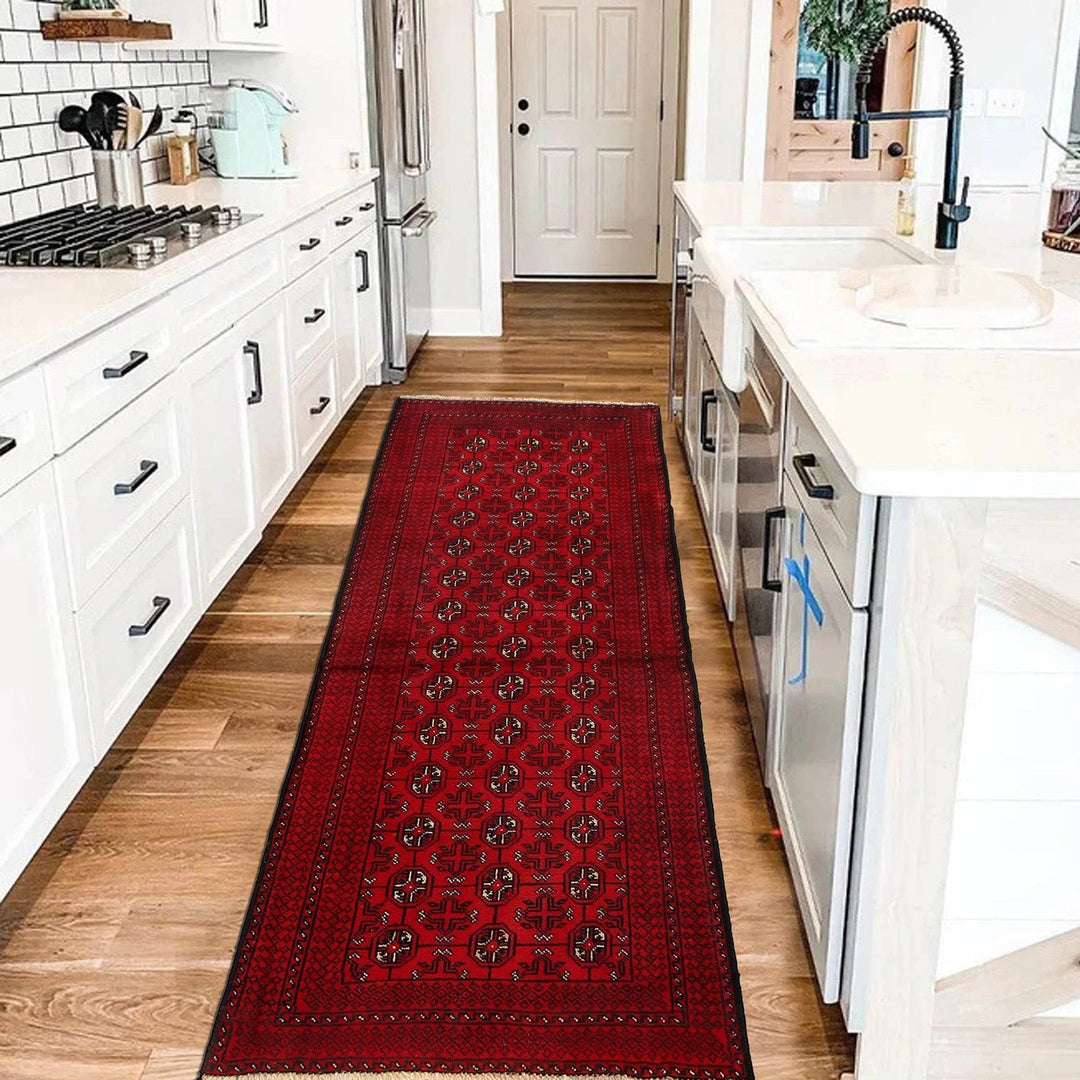 Red Afghan Bokhara Rug 2' 7" x 6' 0" Hand-Knotted | No. AL55781