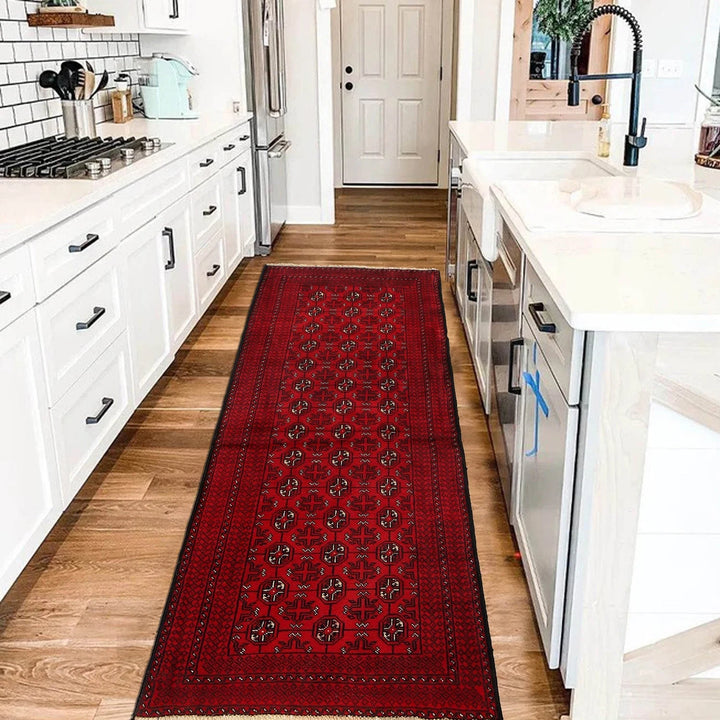 Red Afghan Bokhara Rug 2' 7" x 6' 0" Hand-Knotted | No. AL55781