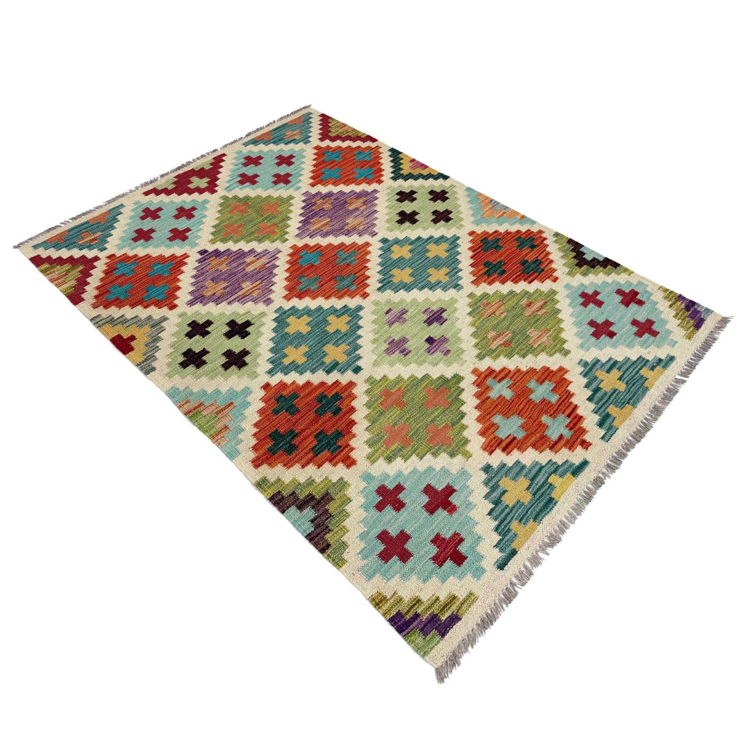 Afghan Vegetable Kilim Rug 3' 4" x 4' 11" Flat-Weave | No. AL558154
