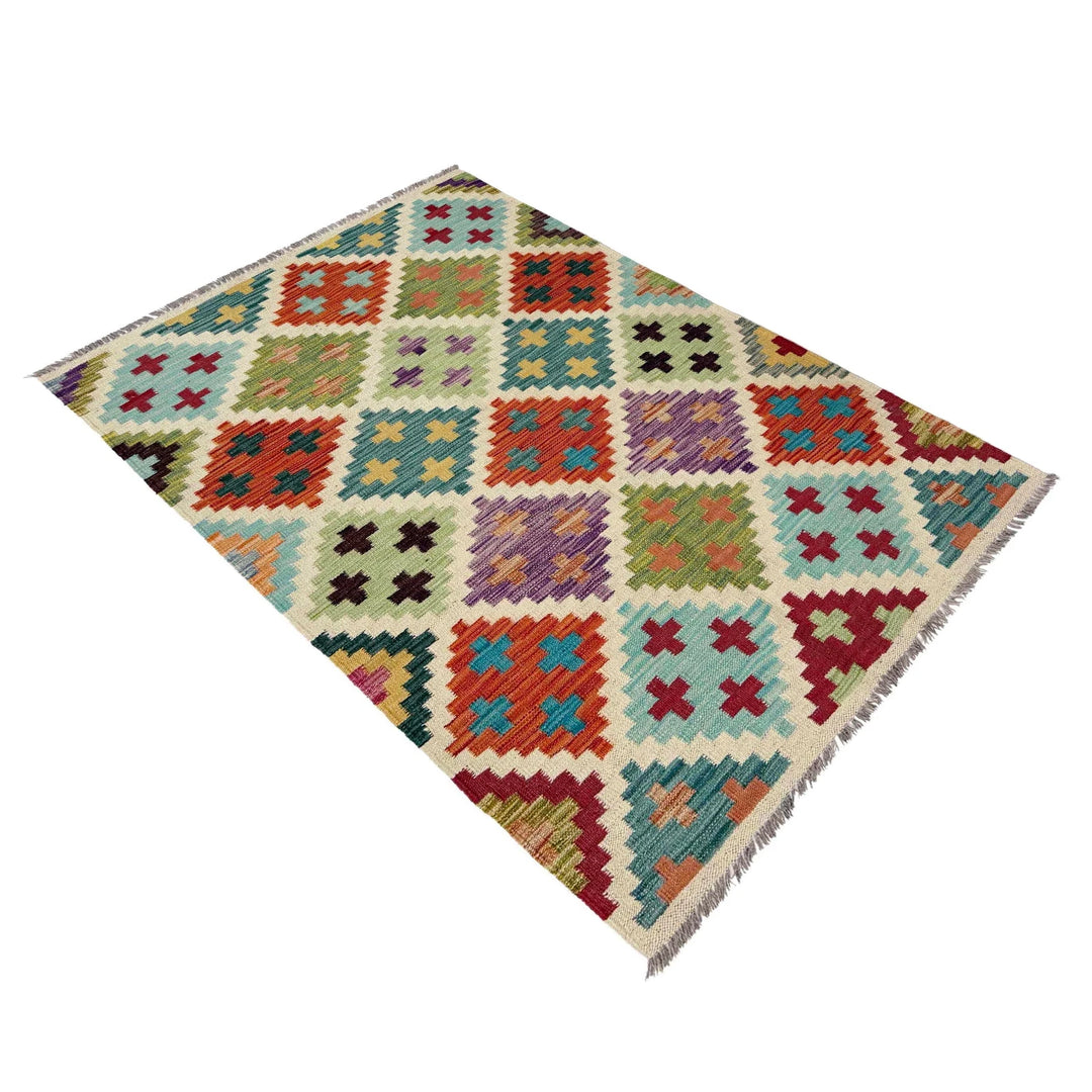 Afghan Vegetable Kilim Rug 3' 4" x 4' 11" Flat-Weave | No. AL558154