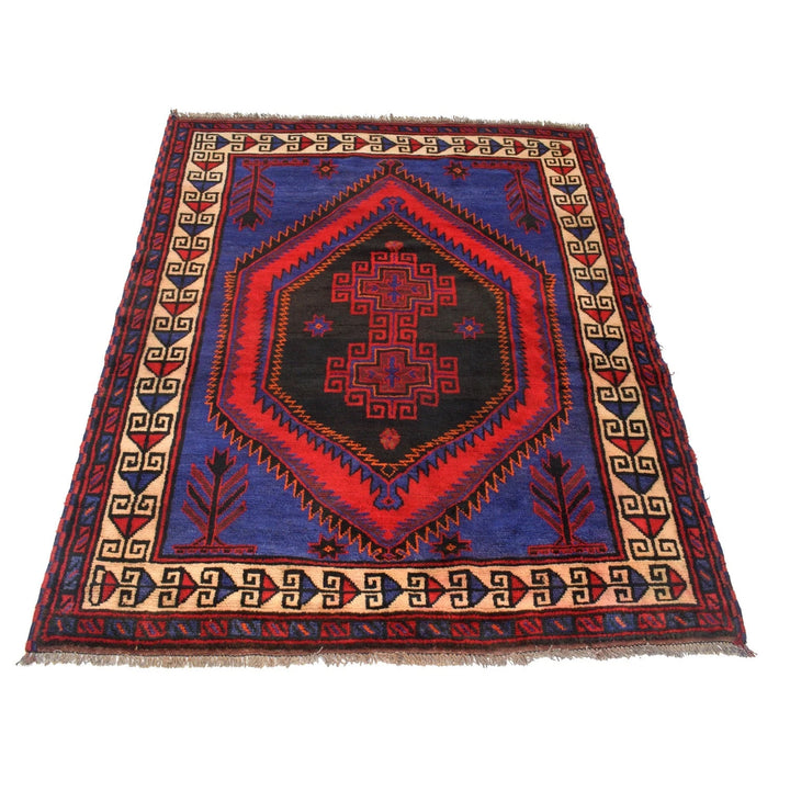 Blue Afghan Baluchi Rug 4'7" x 6'2" Hand-Knotted | No. AL55852