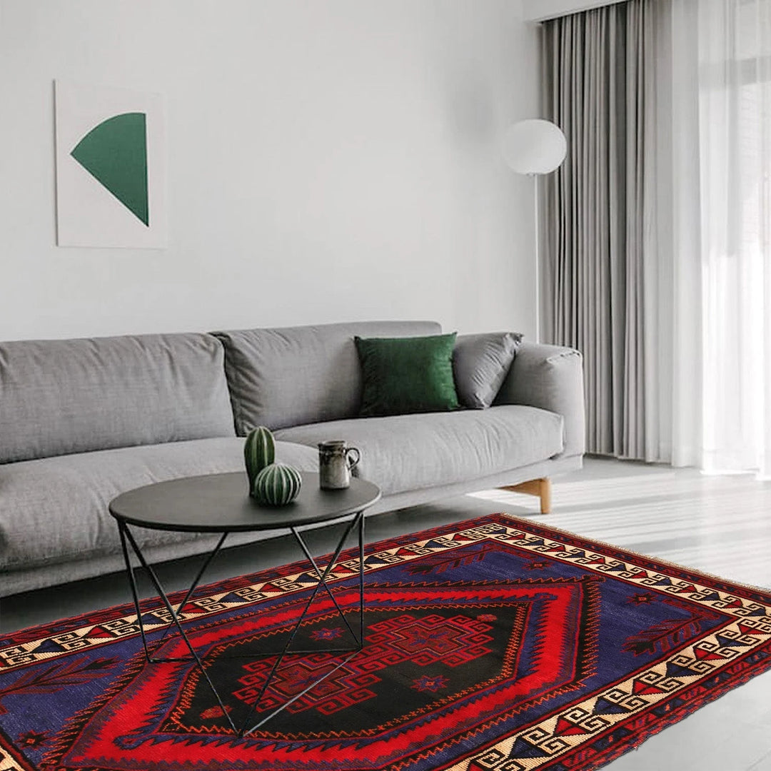 Blue Afghan Baluchi Rug 4'7" x 6'2" Hand-Knotted | No. AL55852