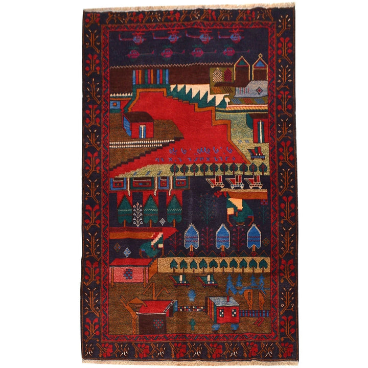 Afghan Pictorial Rug 3' 7" x 6' 0" Hand-Knotted | No. AL55890