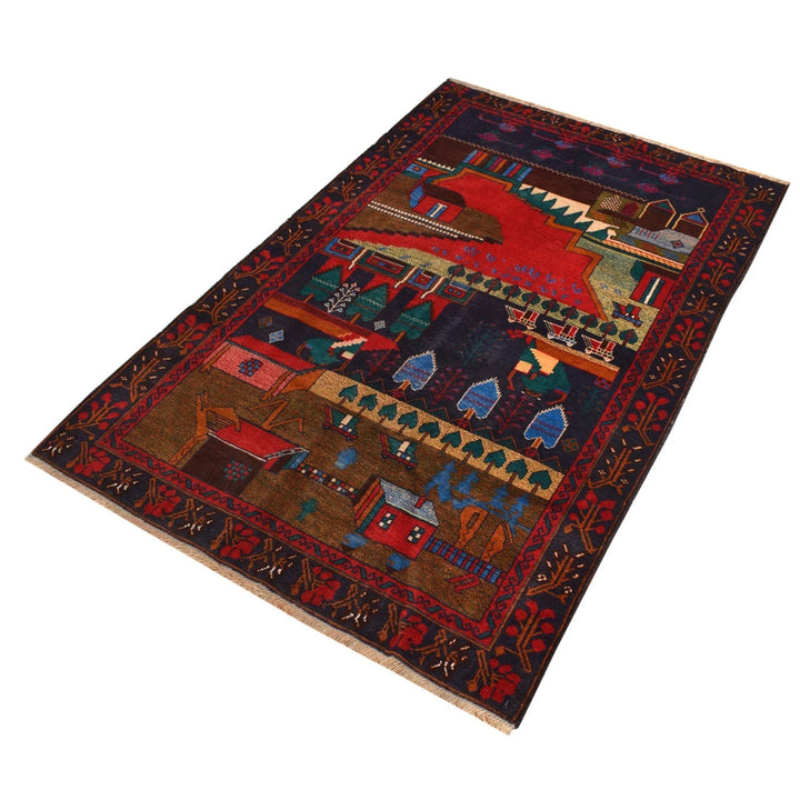 Afghan Pictorial Rug 3' 7" x 6' 0" Hand-Knotted | No. AL55890