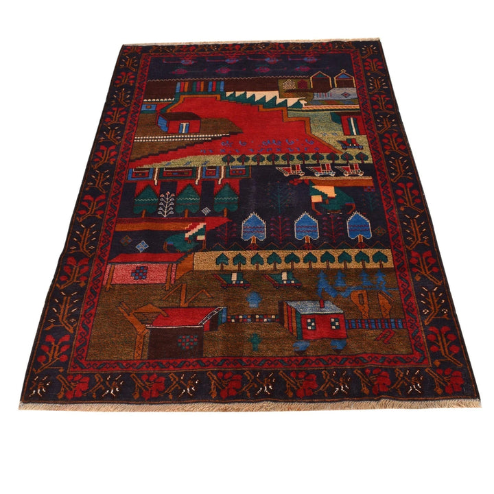 Afghan Pictorial Rug 3' 7" x 6' 0" Hand-Knotted | No. AL55890