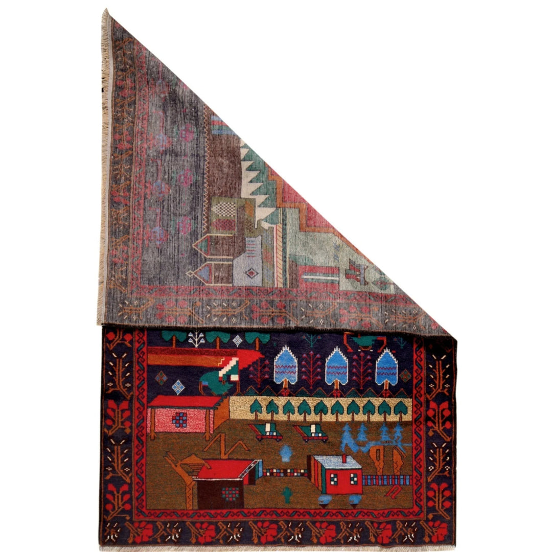 Afghan Pictorial Rug 3' 7" x 6' 0" Hand-Knotted | No. AL55890