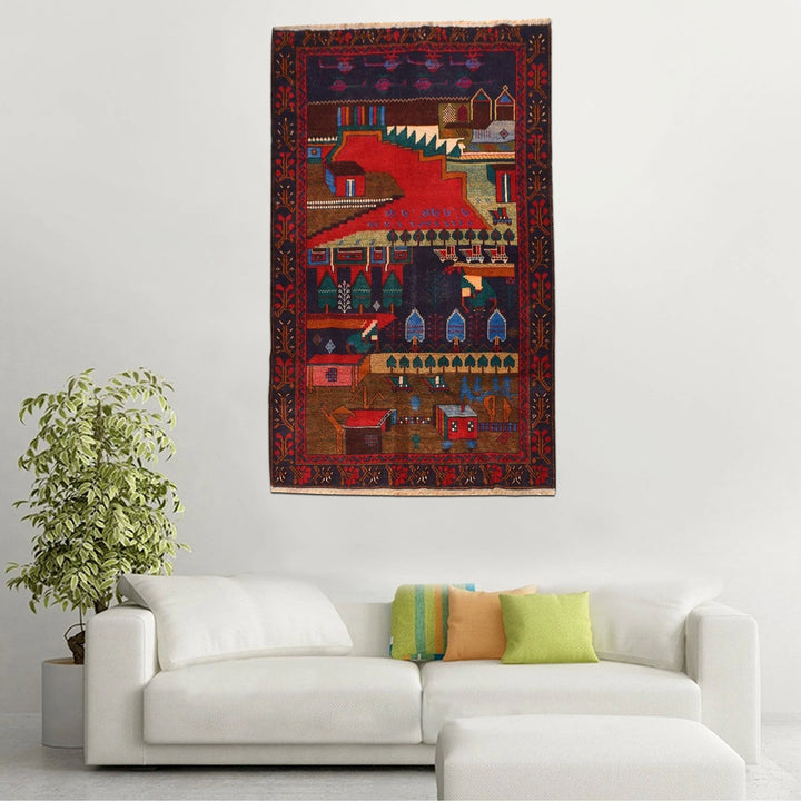 Afghan Pictorial Rug 3' 7" x 6' 0" Hand-Knotted | No. AL55890
