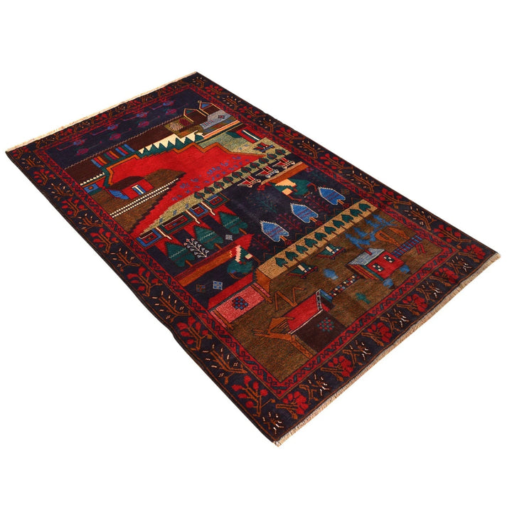 Afghan Pictorial Rug 3' 7" x 6' 0" Hand-Knotted | No. AL55890