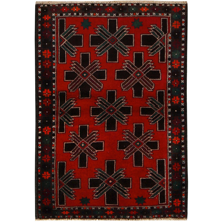 Afghan Baluchi Rug 3' 1" x 4' 7" Hand-Knotted | No. AL55904
