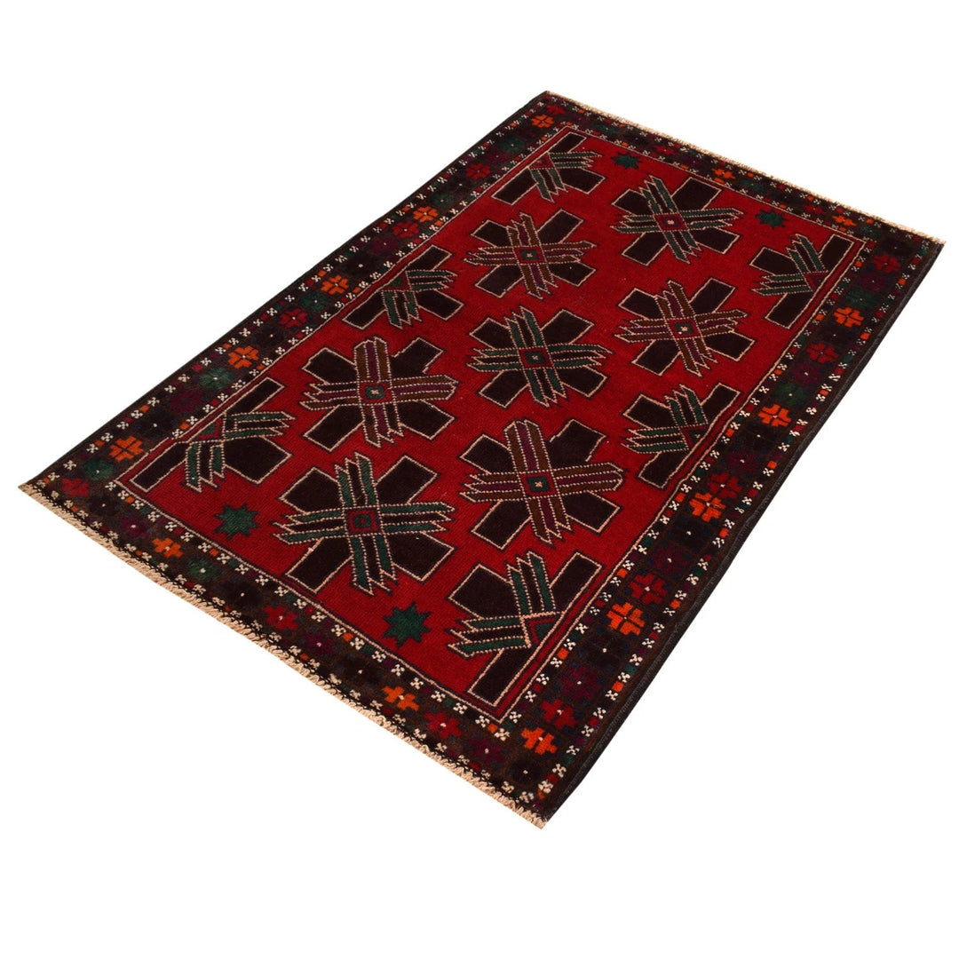 Afghan Baluchi Rug 3' 1" x 4' 7" Hand-Knotted | No. AL55904
