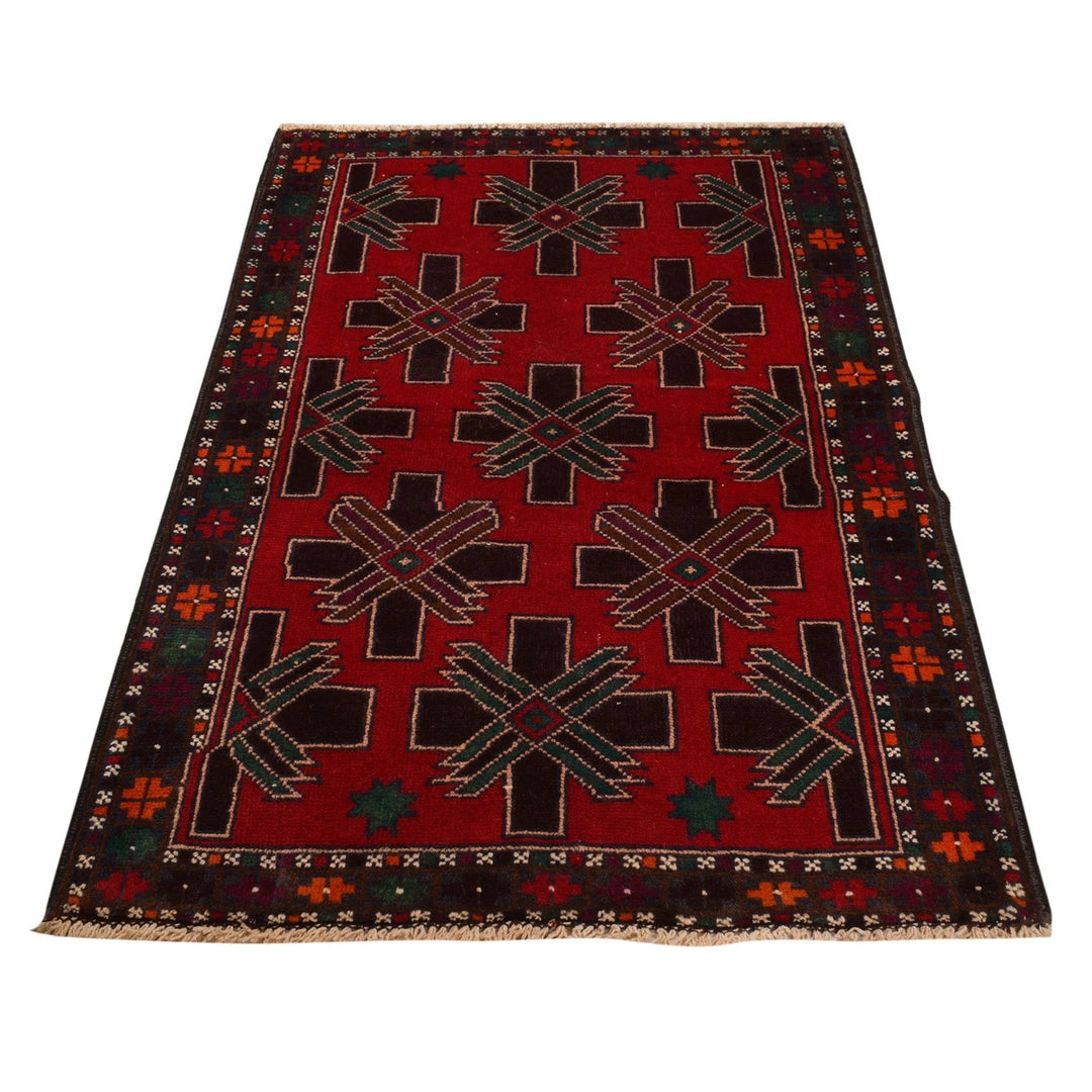 Afghan Baluchi Rug 3' 1" x 4' 7" Hand-Knotted | No. AL55904