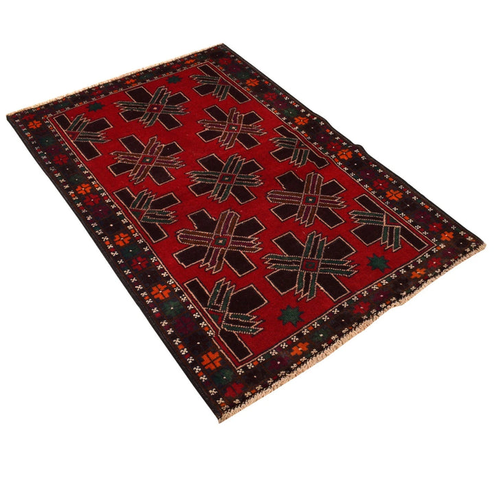 Afghan Baluchi Rug 3' 1" x 4' 7" Hand-Knotted | No. AL55904