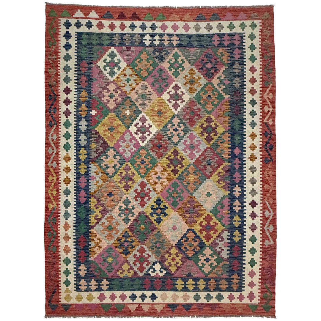 Afghan Vegetable Kilim Rug 6' 7" x 9' 9" Flat-Weave | No. AL560071