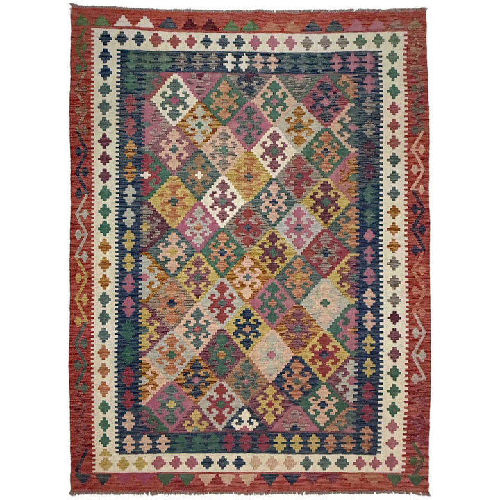 Afghan Vegetable Kilim Rug 6' 7" x 9' 9" Flat-Weave | No. AL560071
