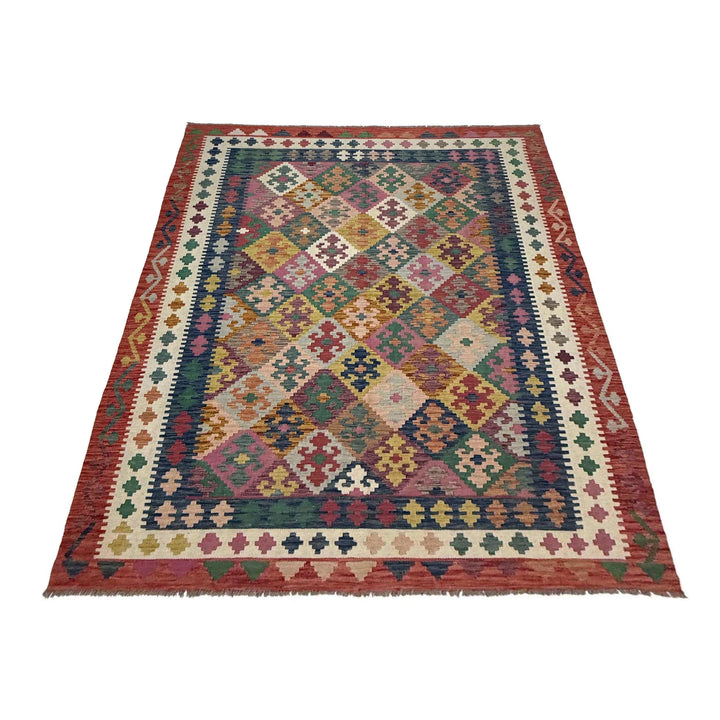 Afghan Vegetable Kilim Rug 6' 7" x 9' 9" Flat-Weave | No. AL560071