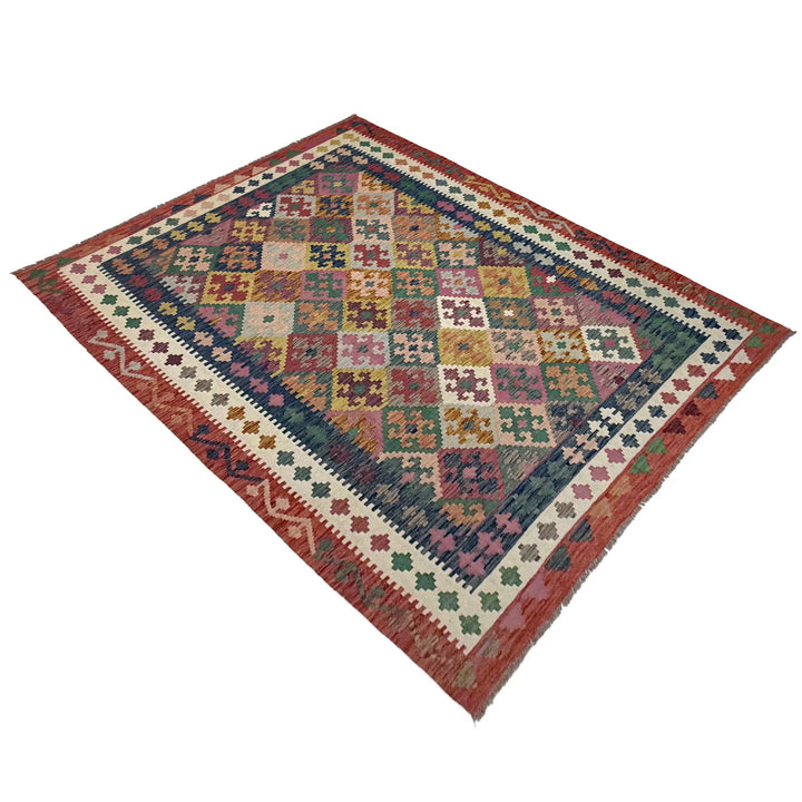 Afghan Vegetable Kilim Rug 6' 7" x 9' 9" Flat-Weave | No. AL560071