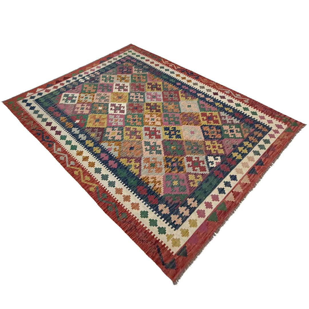 Afghan Vegetable Kilim Rug 6' 7" x 9' 9" Flat-Weave | No. AL560071
