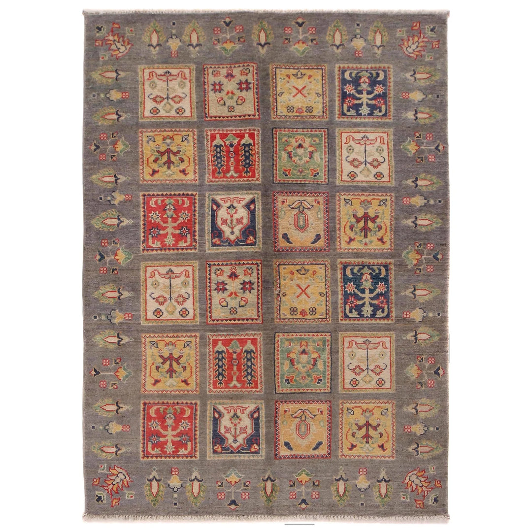 Gray Afghan Bakhtiar Rug 3' 11" x 5' 10" Hand-Knotted | No. AL56047