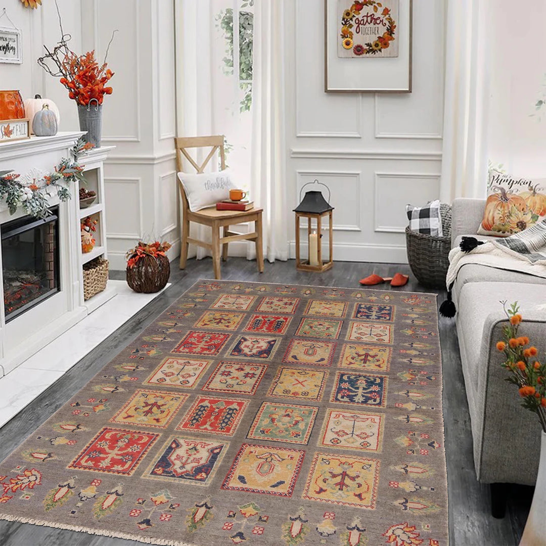 Gray Afghan Bakhtiar Rug 3' 11" x 5' 10" Hand-Knotted | No. AL56047