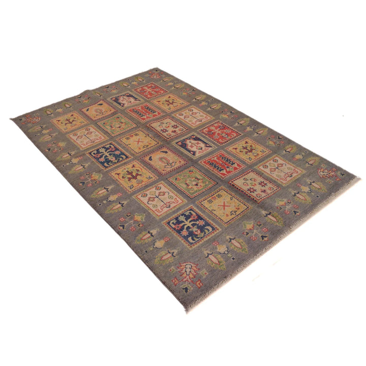 Gray Afghan Bakhtiar Rug 3' 11" x 5' 10" Hand-Knotted | No. AL56047
