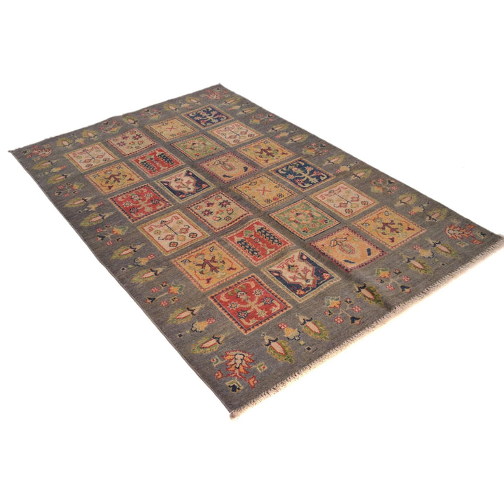 Gray Afghan Bakhtiar Rug 3' 11" x 5' 10" Hand-Knotted | No. AL56047