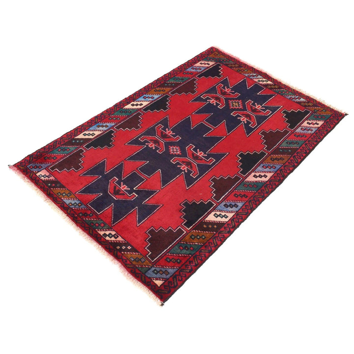 Red Afghan Baluchi Rug 2' 11" x 4' 4" Hand-Knotted | No. AL56132