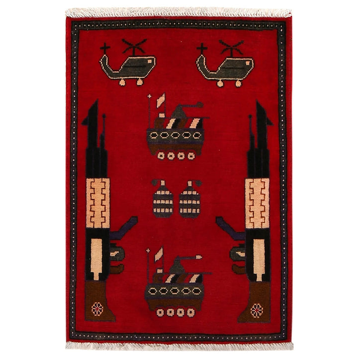Red Afghan War Rug 2' 0" x 2' 11" Hand-Knotted | No. AL56148