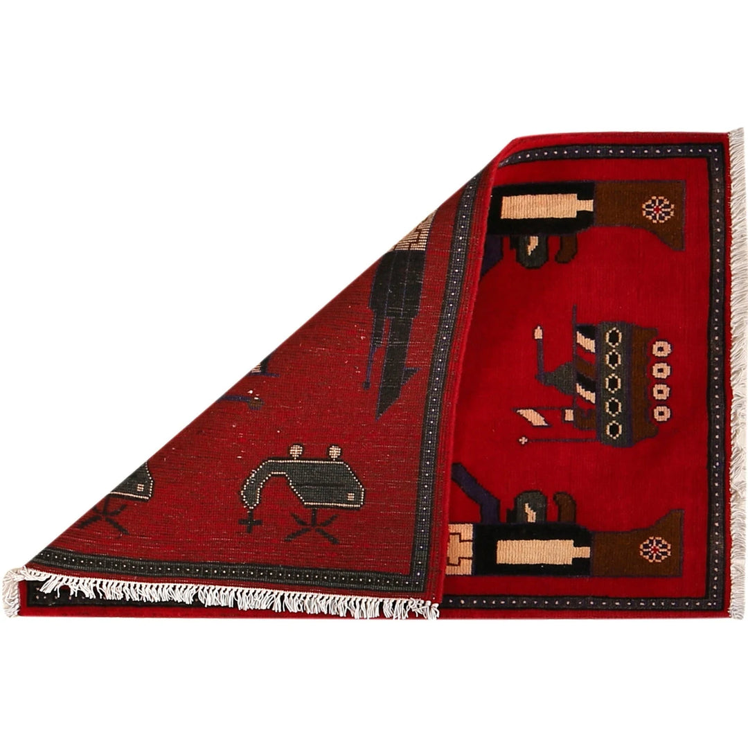 Red Afghan War Rug 2' 0" x 2' 11" Hand-Knotted | No. AL56148