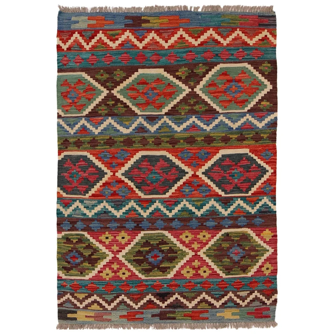 Afghan Vegetable Kilim Rug 3' 2" x 4' 7" Flat-Weave | No. AL56165