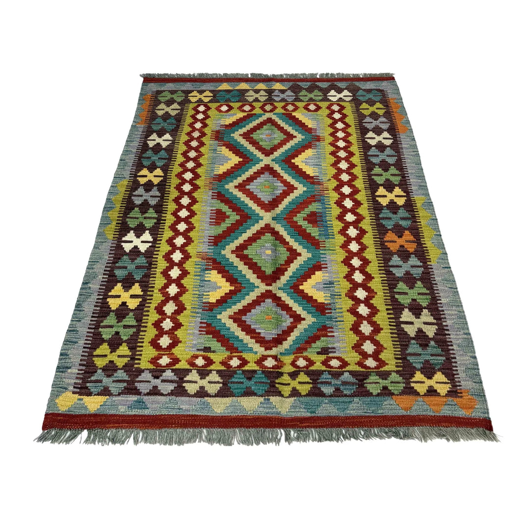Afghan Vegetable Kilim Rug 3' 4" x 4' 11" Flat-Weave | No. AL562419
