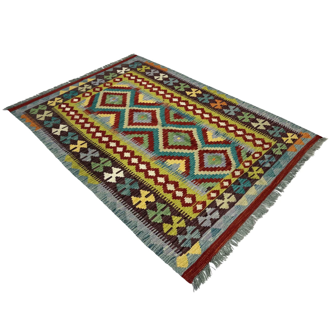 Afghan Vegetable Kilim Rug 3' 4" x 4' 11" Flat-Weave | No. AL562419