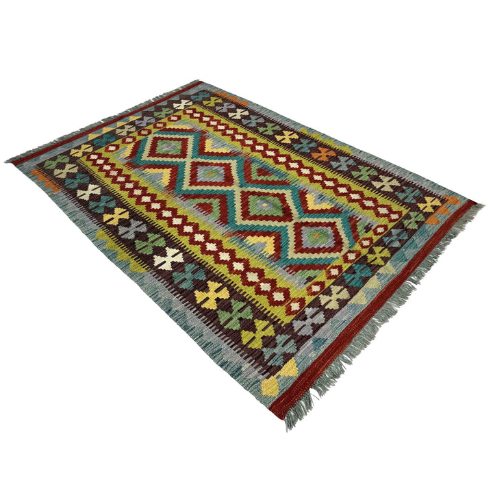 Afghan Vegetable Kilim Rug 3' 4" x 4' 11" Flat-Weave | No. AL562419