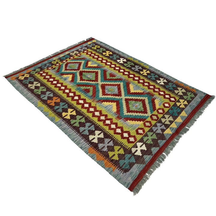 Afghan Vegetable Kilim Rug 3' 4" x 4' 11" Flat-Weave | No. AL562419