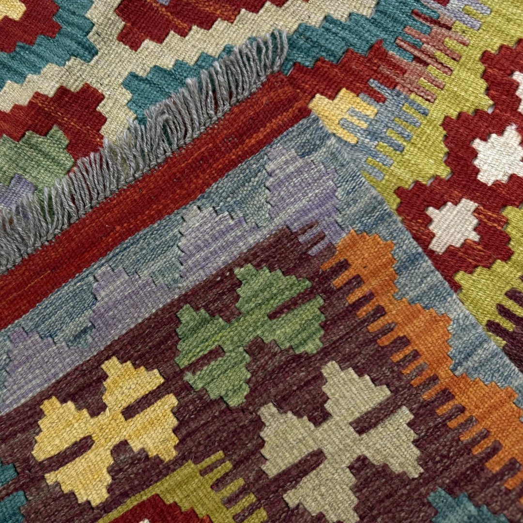Afghan Vegetable Kilim Rug 3' 4" x 4' 11" Flat-Weave | No. AL562419