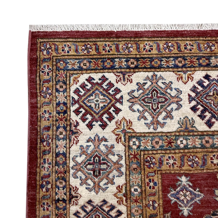 Red Afghan Kazak Rug 6' 11" x 10' 1" Hand-Knotted | No. AL56258