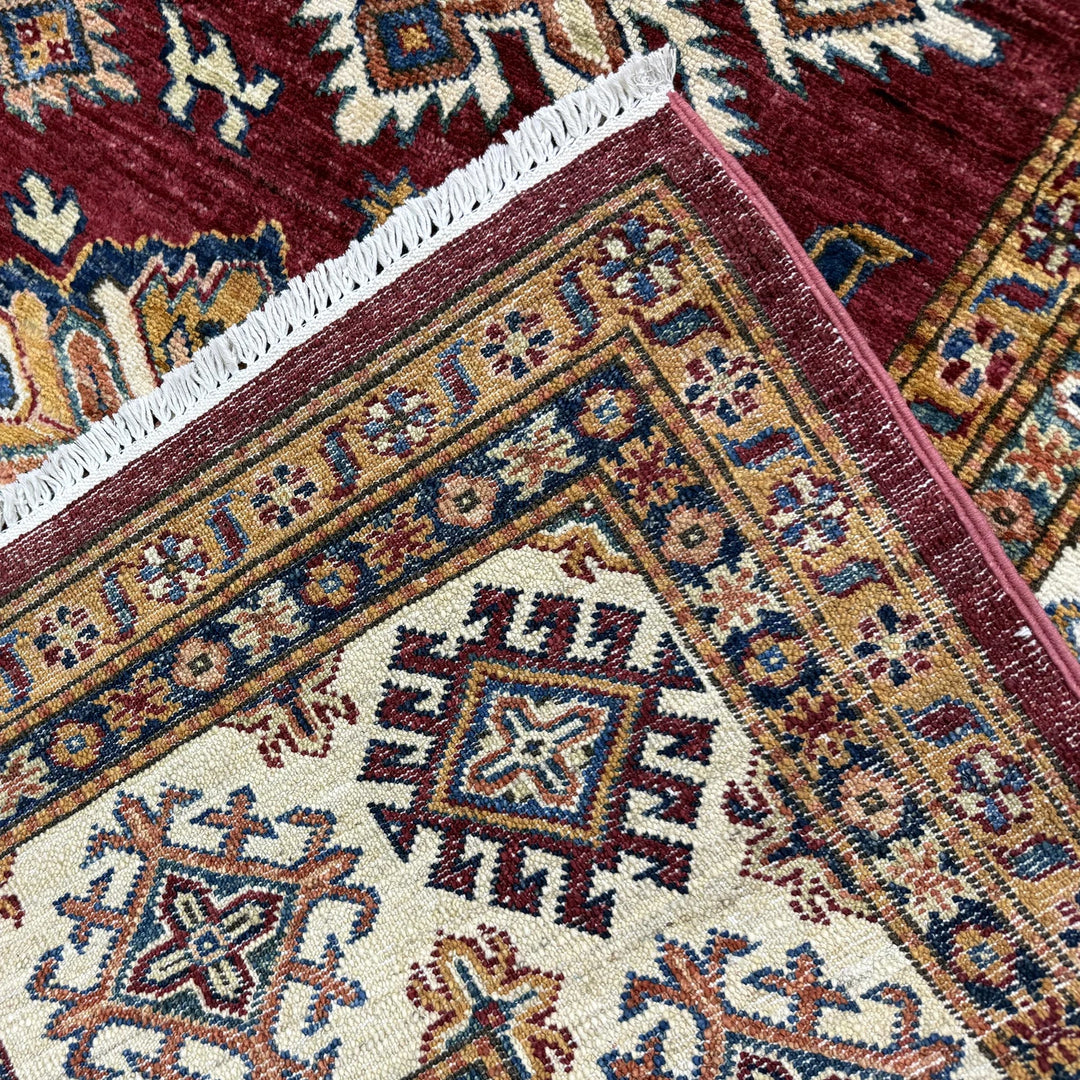 Red Afghan Kazak Rug 6' 11" x 10' 1" Hand-Knotted | No. AL56258
