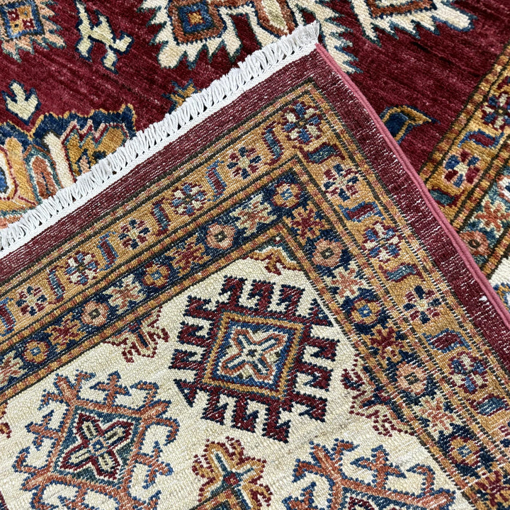 Red Afghan Kazak Rug 6' 11" x 10' 1" Hand-Knotted | No. AL56258