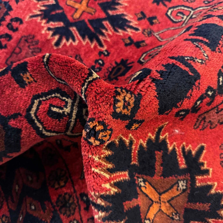 Red Afghan Khal Mohammadi Rug 3' 4" x 4' 6" Hand-Knotted | No. AL56260