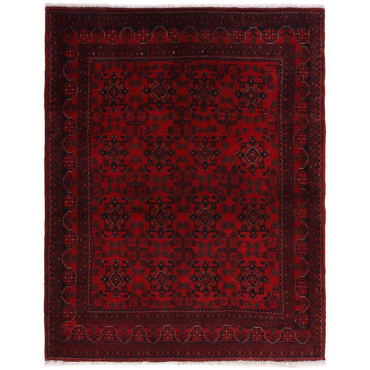 Red Afghan Khal Mohammadi Rug 5' 0" x 6' 7" Hand-Knotted | No. AL56261
