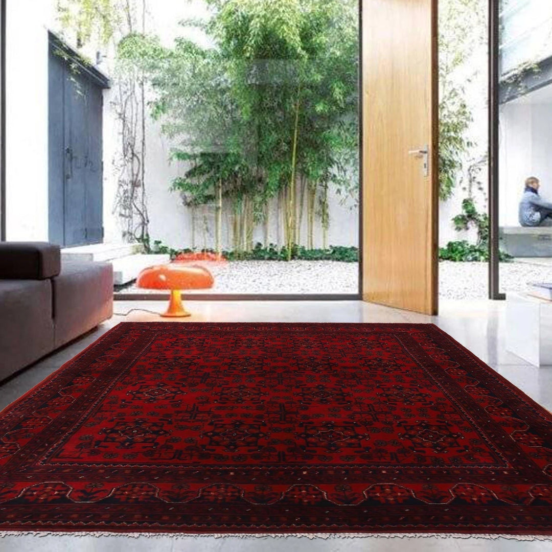 Red Afghan Khal Mohammadi Rug 5' 0" x 6' 7" Hand-Knotted | No. AL56261