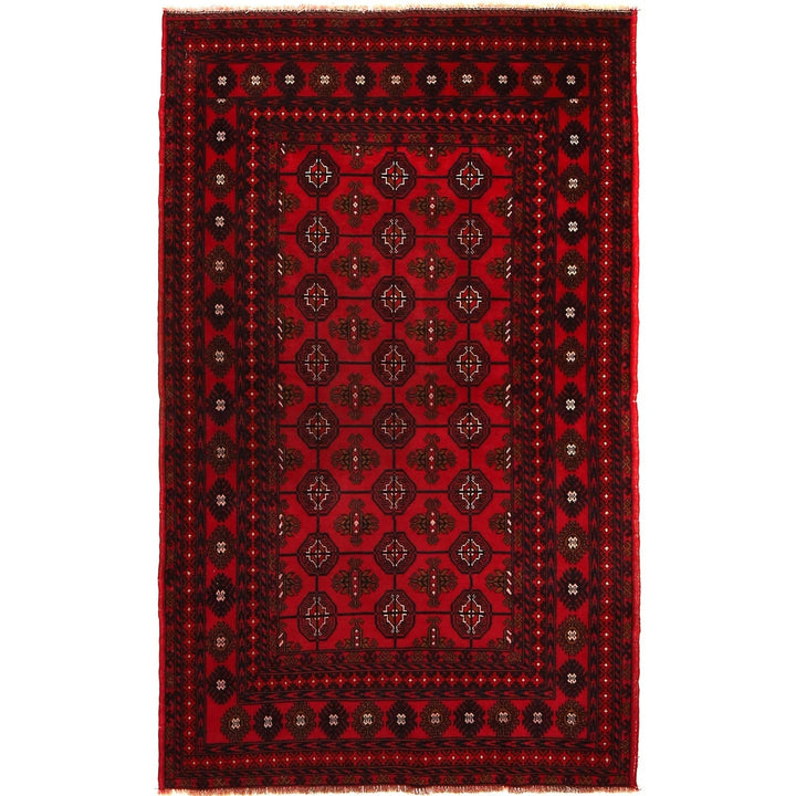 Red Afghan Bokhara Rug 3' 10" x 6' 2" Hand-Knotted | No. AL56284