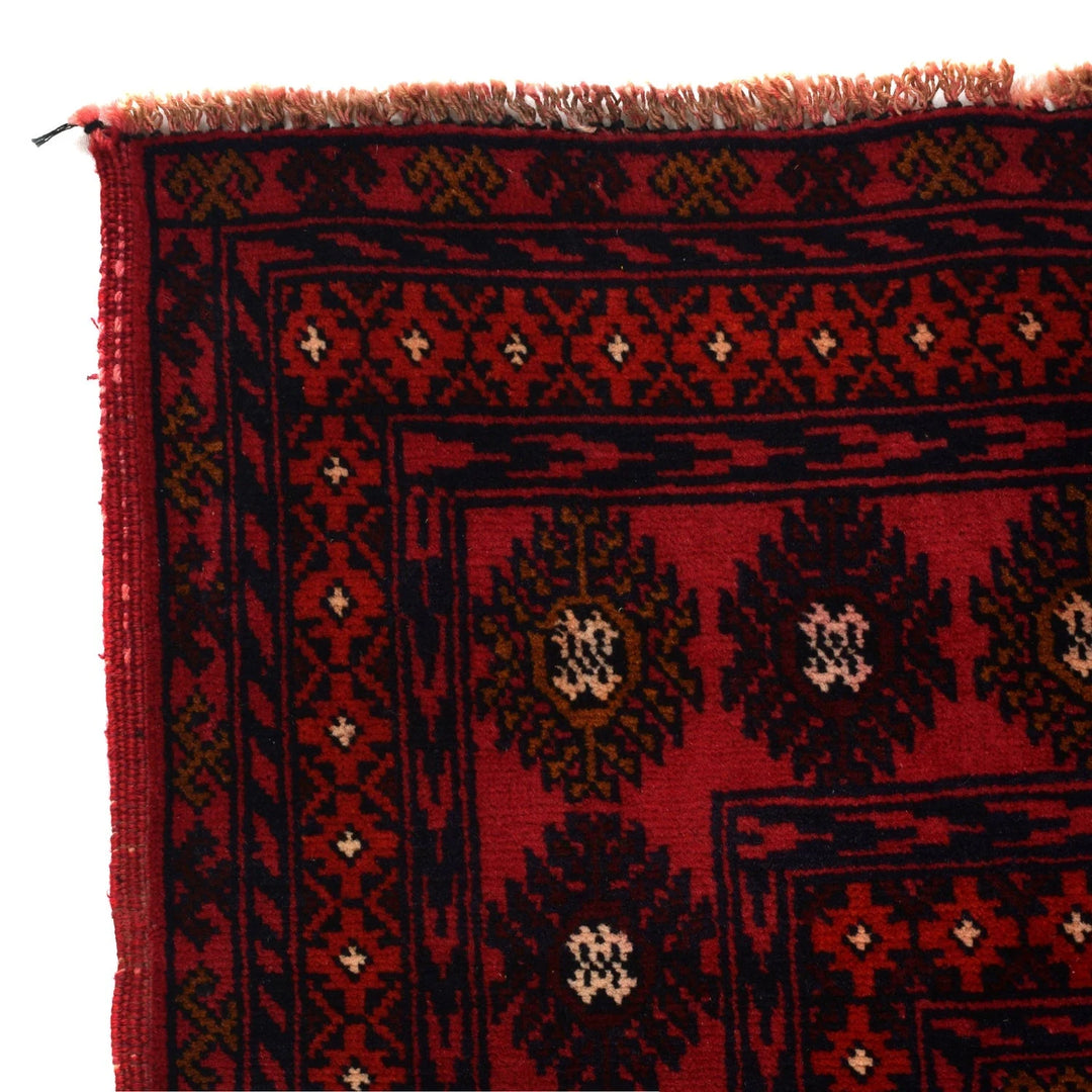 Red Afghan Bokhara Rug 3' 10" x 6' 2" Hand-Knotted | No. AL56284