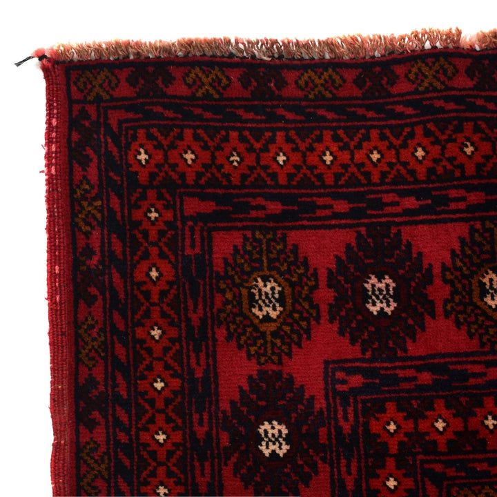 Red Afghan Bokhara Rug 3' 10" x 6' 2" Hand-Knotted | No. AL56284