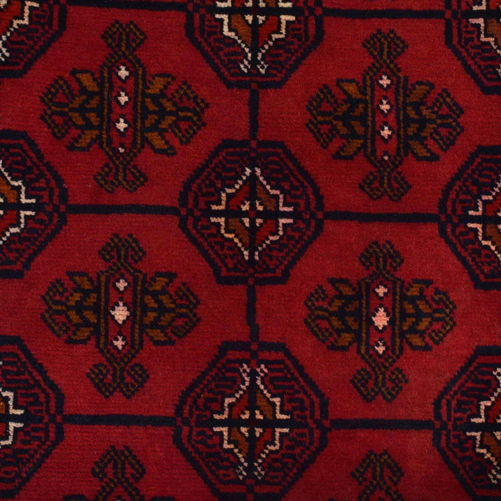 Red Afghan Bokhara Rug 3' 10" x 6' 2" Hand-Knotted | No. AL56284