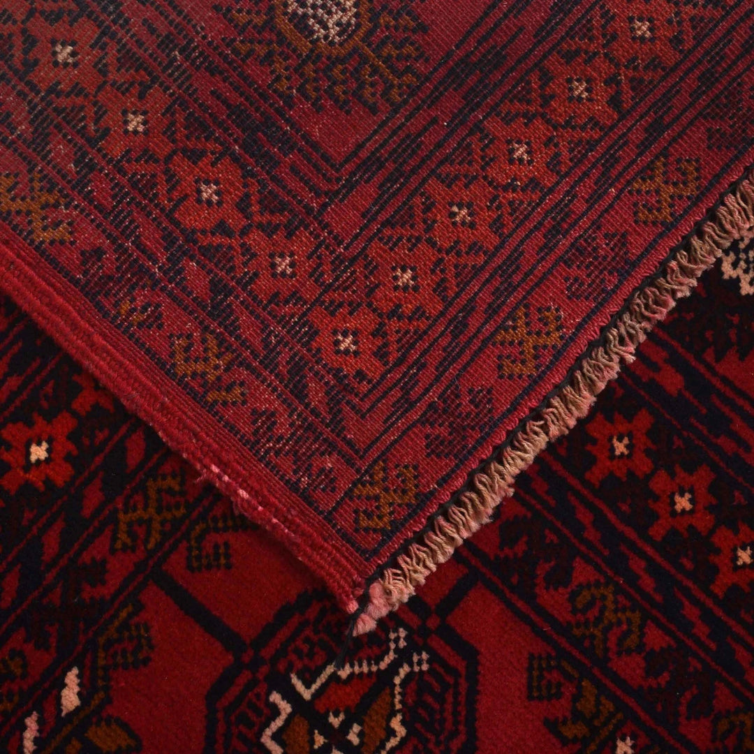 Red Afghan Bokhara Rug 3' 10" x 6' 2" Hand-Knotted | No. AL56284