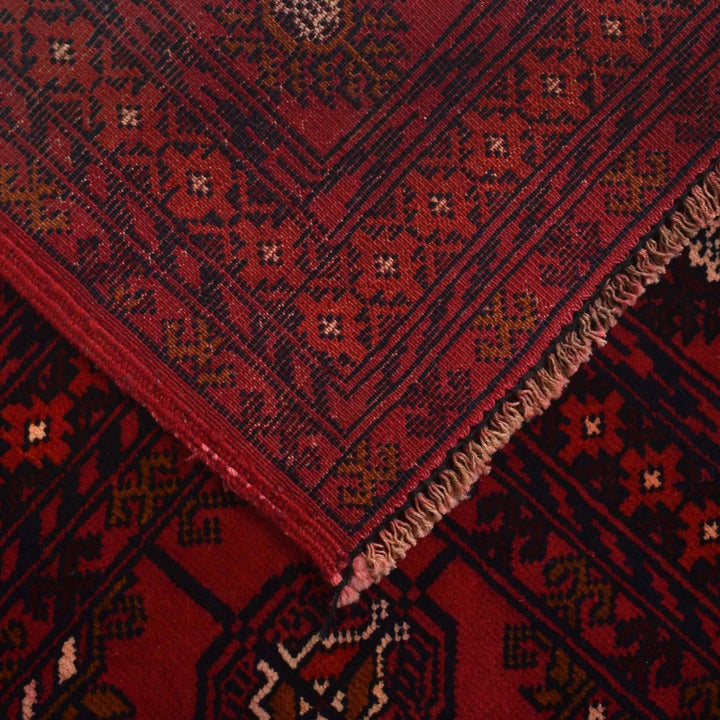 Red Afghan Bokhara Rug 3' 10" x 6' 2" Hand-Knotted | No. AL56284
